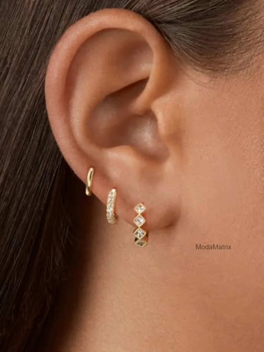 14K Gold Plated Chunky Hoop Earrings Set, Hypoallergenic Cubic Zirconia Studs